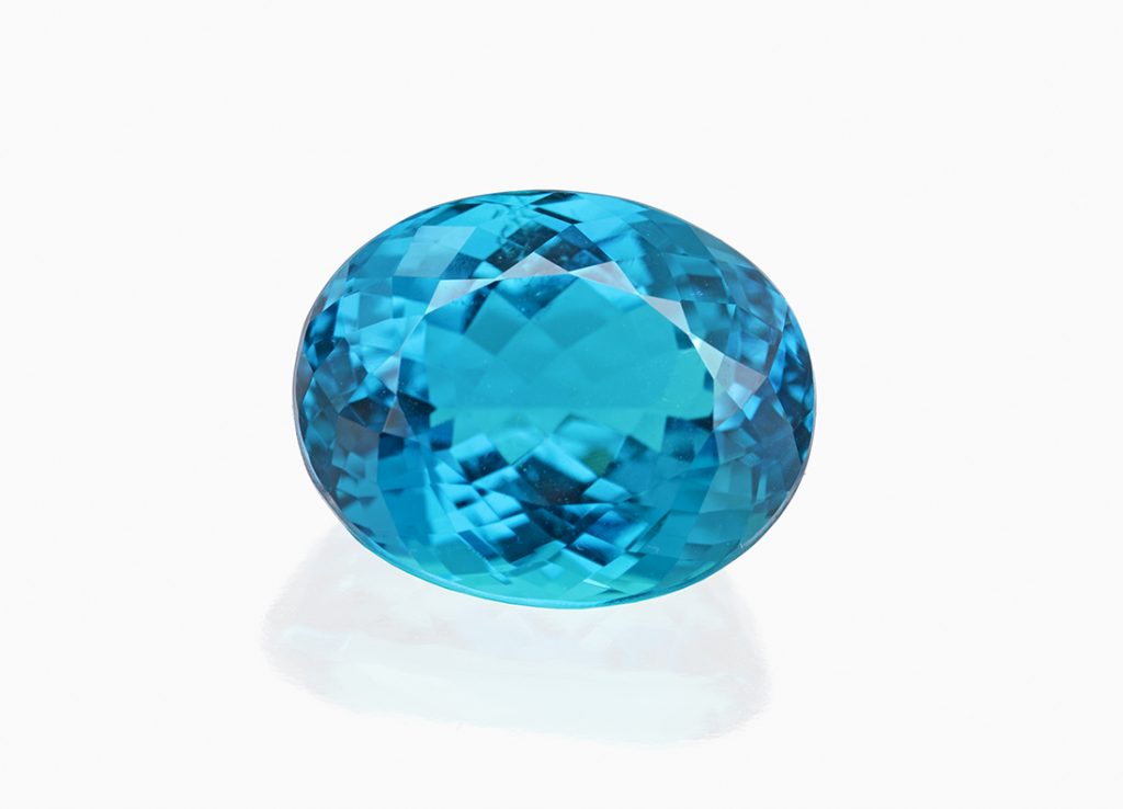 Paraiba-type tourmaline, a cut and polished vivid blue-green gemstone